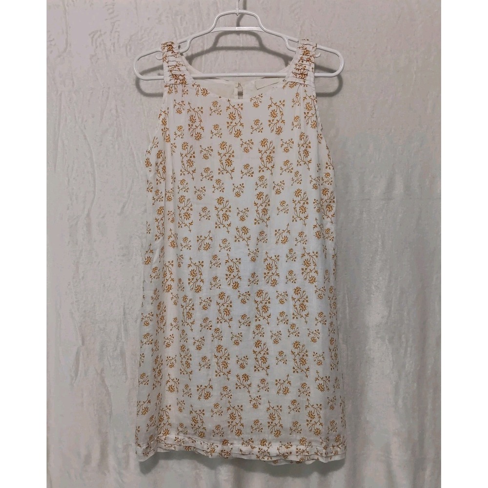 CP‎ Shades White With Burnt Orange Floral 100% Linen Cottagecore Boho Dress XS